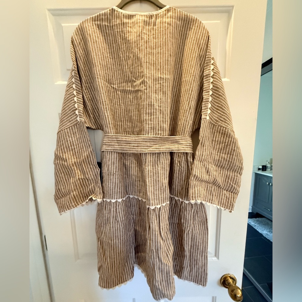 Tuckernuck Tobi Mini Dress - Striped Linen Tunic Dress with Waist Tie great deal - Picture 4 of 5